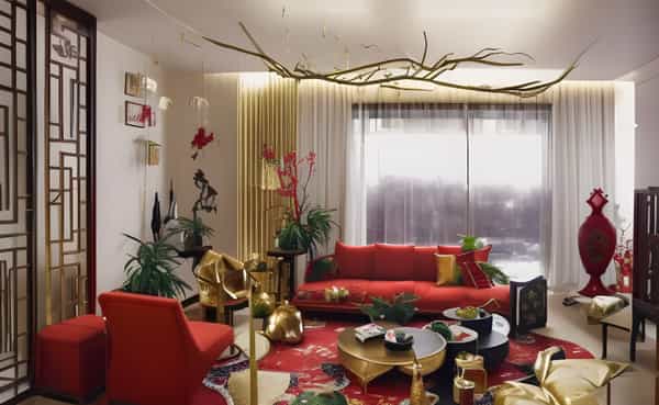 Festive and colorful, celebrating tradition with red lanterns, intricate patterns, and cultural symbolism.