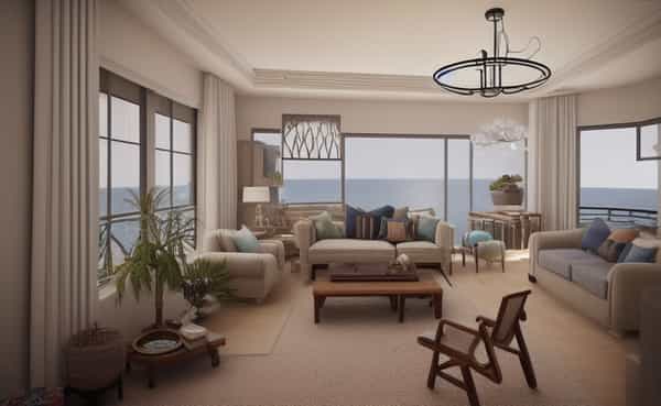 Light, breezy, inspired by the beach with pale finishes, blues, and casual elegance.