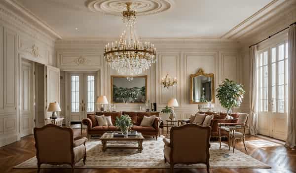 Elegant and ornate with luxurious fabrics and classic details that echo chic French sophistication.