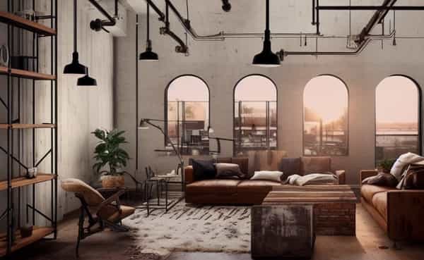 Raw, exposed infrastructure with a chic utilitarian edge in urban loft spaces.