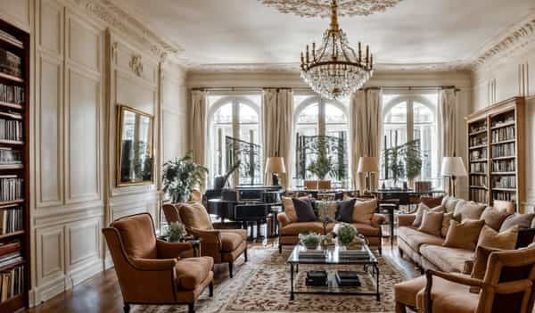 Effortlessly elegant with architectural details, chic antiques, and a blend of old-world charm and contemporary minimalism.