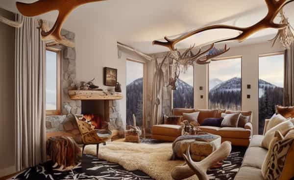 Cozy and rustic, designed for mountain retreats with warm textiles and a fireplace-centric gathering space.