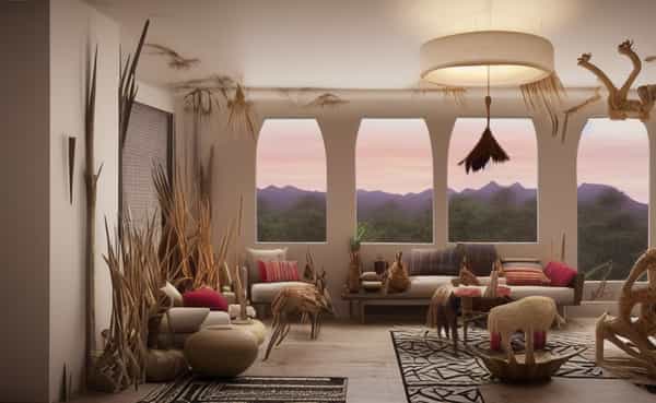 Ethnic and earthy, incorporating indigenous patterns, natural materials, and handcrafted artifacts.